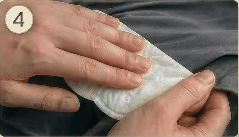 4. Press firmly when applying an underarm sweat pad inside clothing