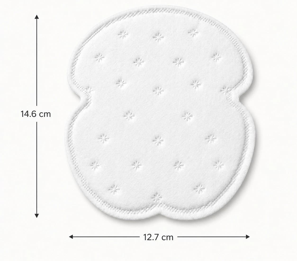Large coverage underarm sweat pad measuring 14.6 by 12.7 centimeters