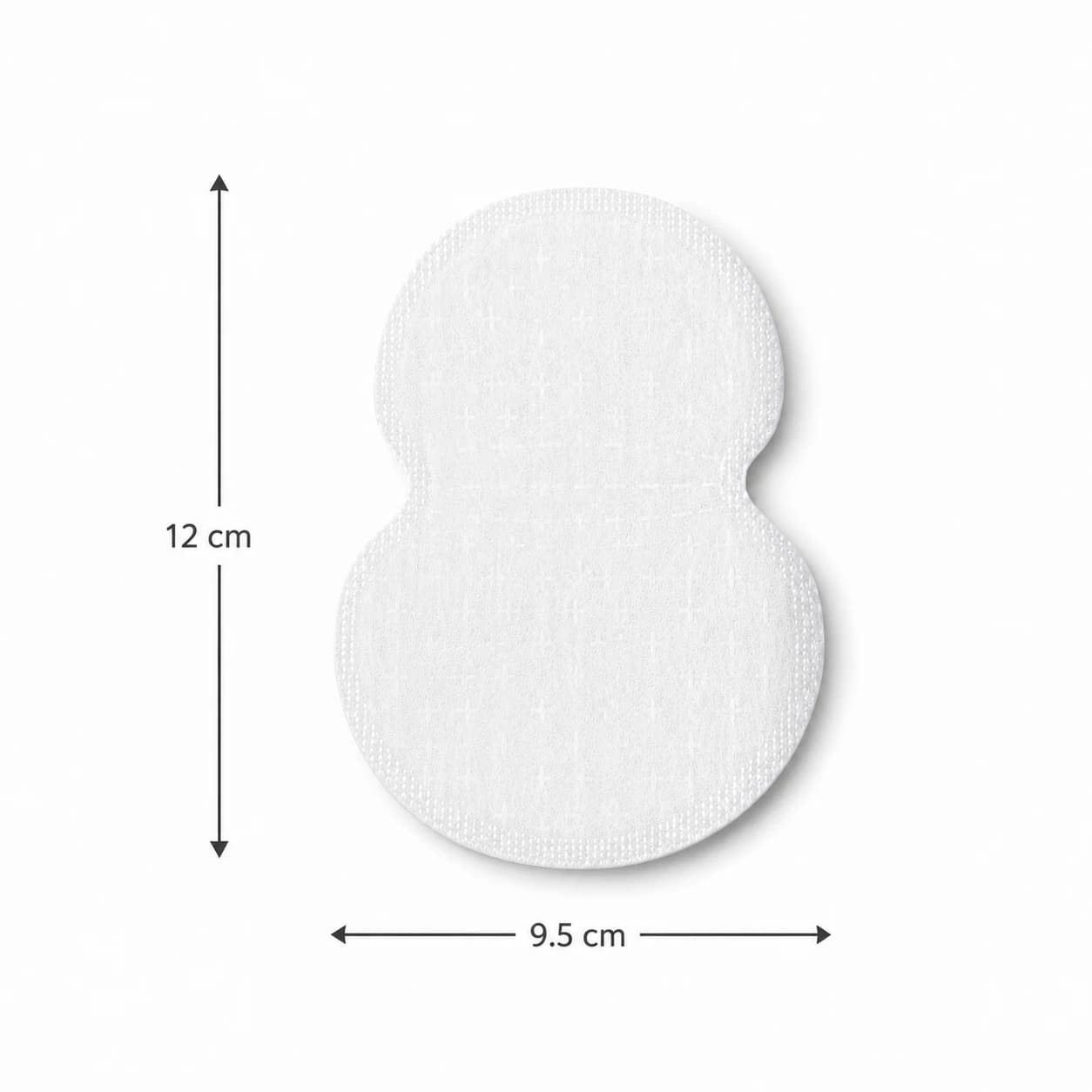 Small underarm sweat pad measuring 12 by 9.5 centimeters